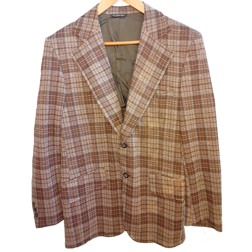 Vintage Park Lane Mens brown plaid 2 button jacket blazer